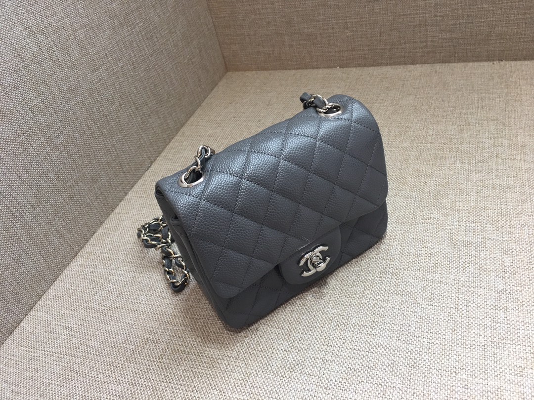 Mini Classic Flap Caviar Bag A01115 Dark Gray/Silver